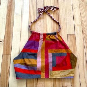 Kimchi Blue Patchwork Halter Crop Top - Size Small